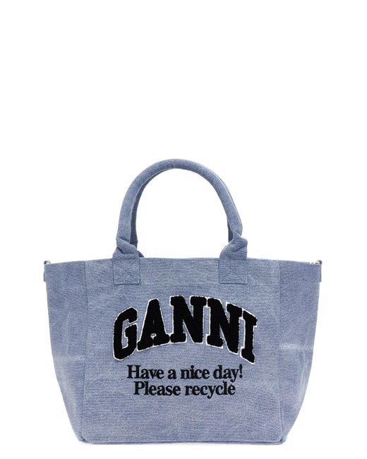 Ganni Schopper-Tasche "Washed Blue Small"