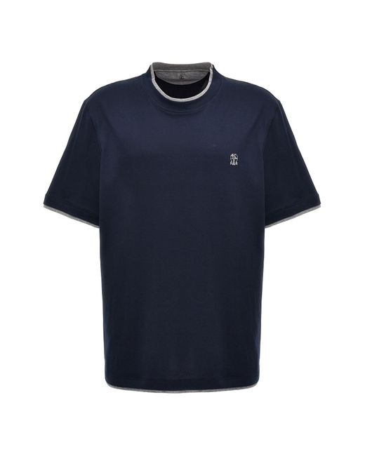 Brunello Cucinelli Doppellagiges T-Shirt in Blue für Herren