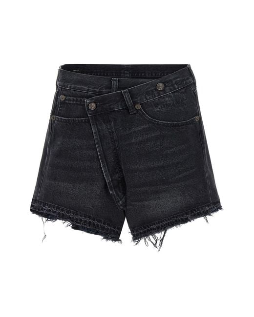 R13 Blue 'cross Over' Shorts