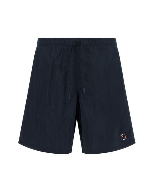 Fendi Blue 'ff Stitching' Nylon Swimsuit for men