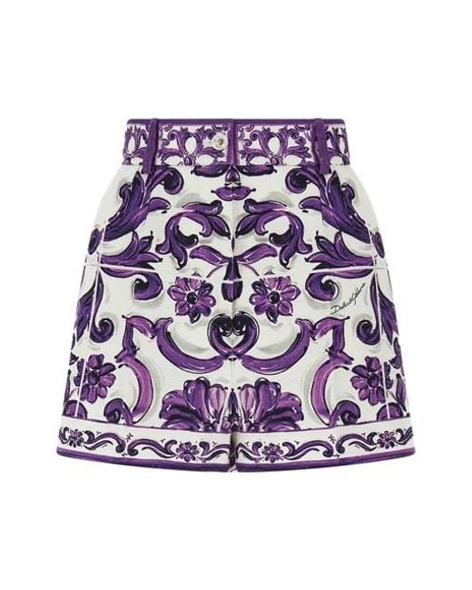 Dolce & Gabbana Purple 'Maiolica' Print Bermuda Shorts