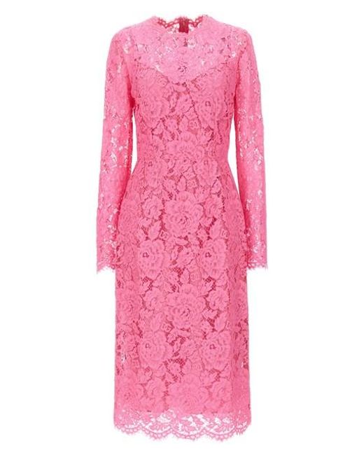 Dolce & Gabbana Pink Lace Sheath Dress