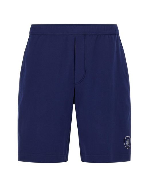Brunello Cucinelli Blue Interlock Cotton Bermuda Shorts for men