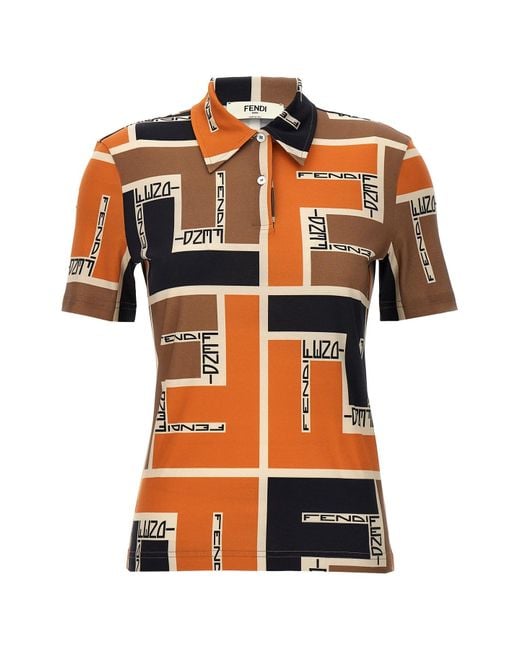 Fendi Orange 'maxi Ff Puzzle' Polo Shirt