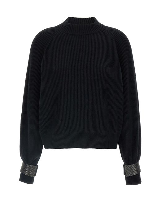 Brunello Cucinelli Black 'Monile' Cuffs Sweater