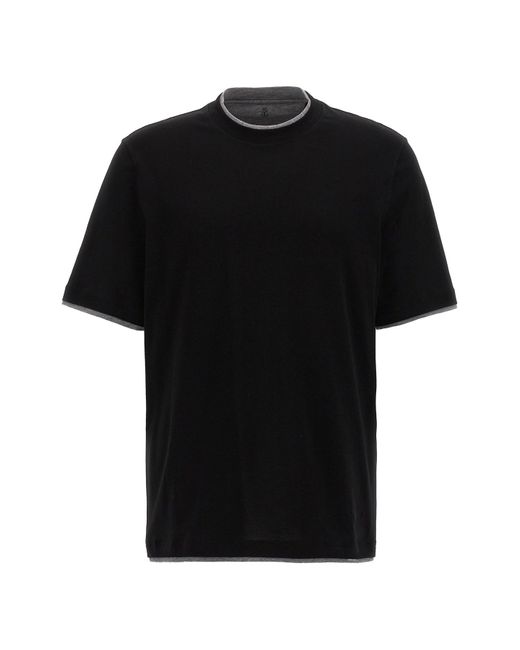 Brunello Cucinelli Black Double Hem T-shirt for men