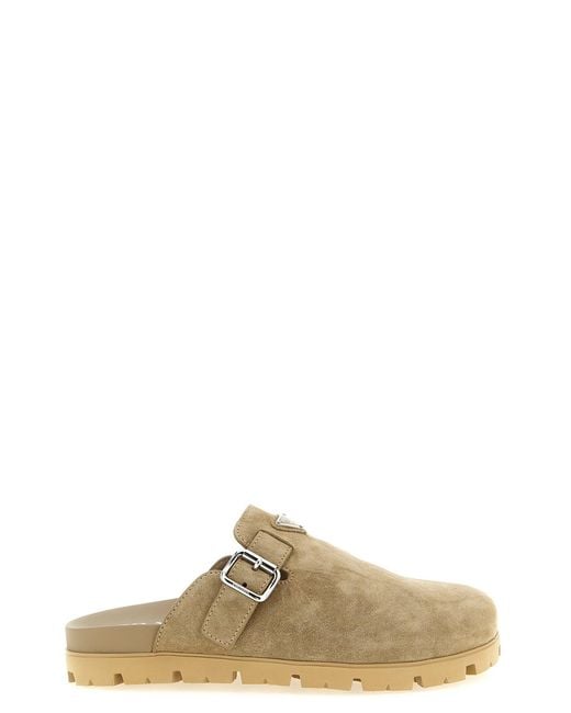 Prada Brown Triangle Logo Sabots for men