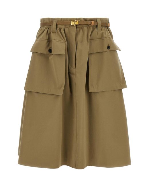 Prada Green Satin Cotton Midi Skirt