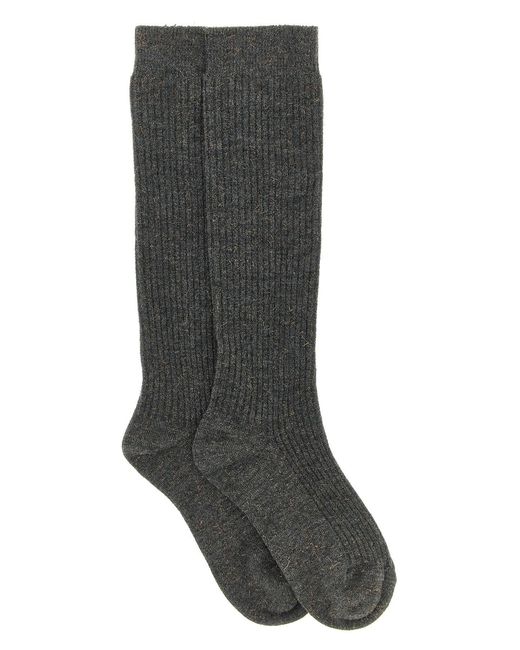 Brunello Cucinelli Black 'Sparkling' Ribbed Socks