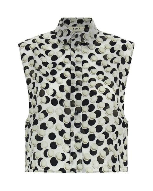 Fendi Black Polka Dot Crop Top