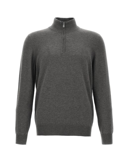 Brunello Cucinelli Pullover Mit Halbem Reißverschluss in Gray für Herren