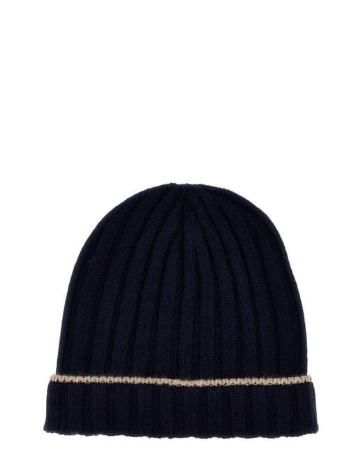 Brunello Cucinelli Blue Contrast Line Beanie for men