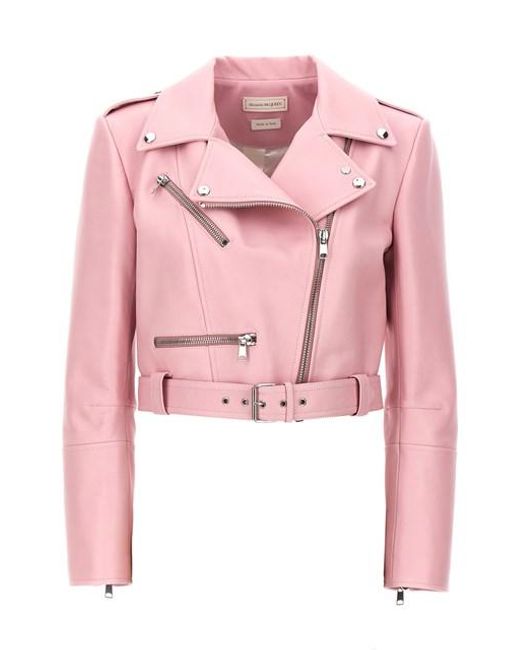 Alexander McQueen Pink Crop Biker Jacket
