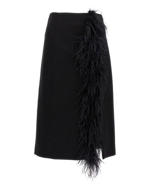 Prada Black Feather Midi Skirt