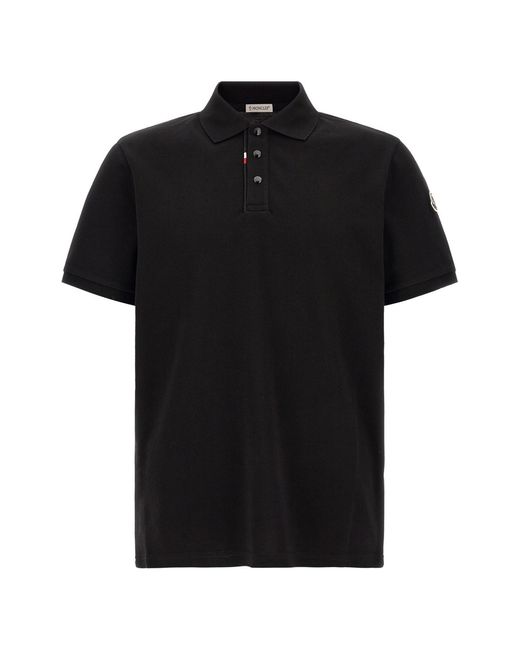 Moncler Black Tricolor Detail Polo Shirt for men