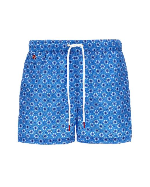 Kiton Blue Floral Printed Swimsuit for men