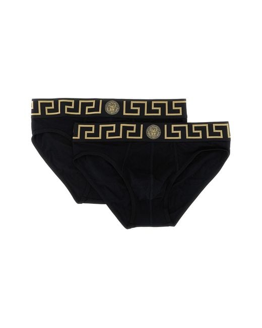 Versace Black 2-pack Briefs With 'greca' Pattern for men