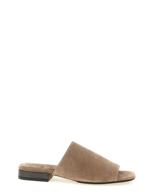Brunello Cucinelli Brown Monile Suede Sandals