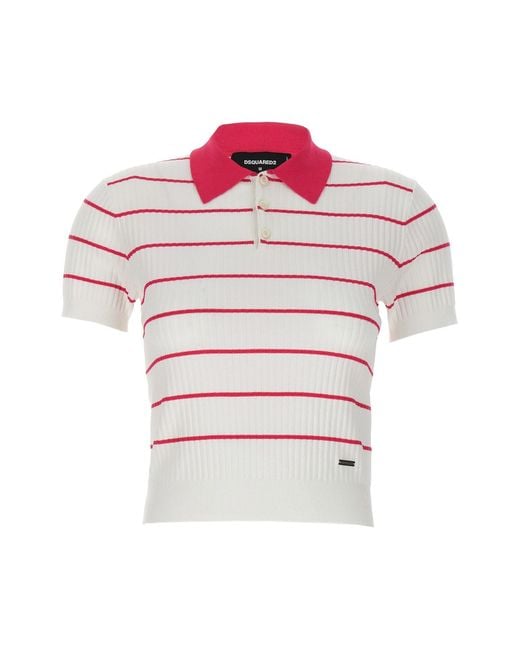 DSquared² White 'Striped' Polo Shirt