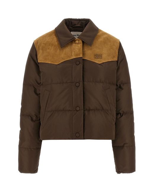 Miu Miu Brown Pongé Tec Down Jacket