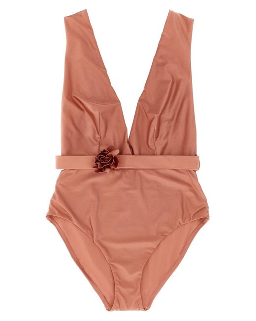 Zimmermann Orange 'Lucky Plunge Flower' One-Piece Swimsuit