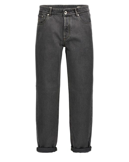 Brunello Cucinelli Jeans Mit Logostickerei in Gray für Herren