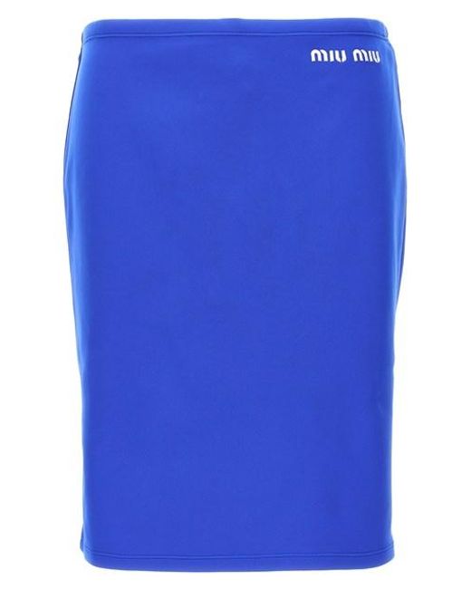 Miu Miu Blue Nylon Pencil Skirt