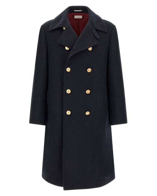 Brunello Cucinelli Blue Double-breasted Coat for men
