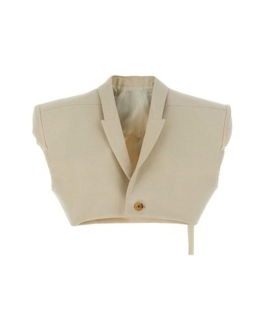 Rick Owens Natural Cropped Wool Blend Cotton Vest