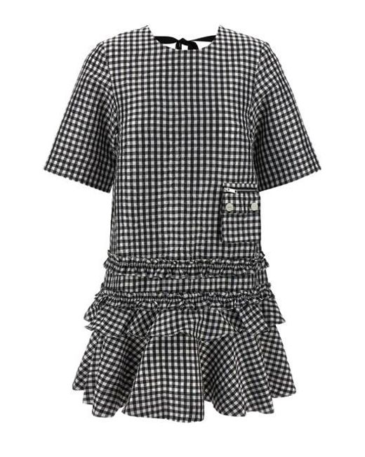 Abito 'Crinkled Check Mini' di Ganni in Black