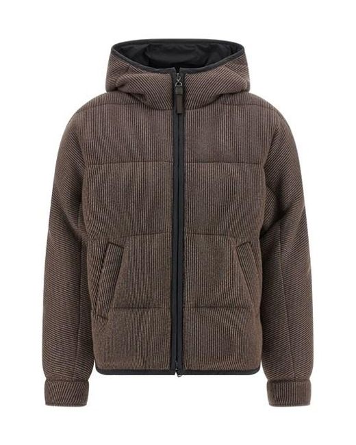 Brunello Cucinelli Brown Lame Wool Down Jacket