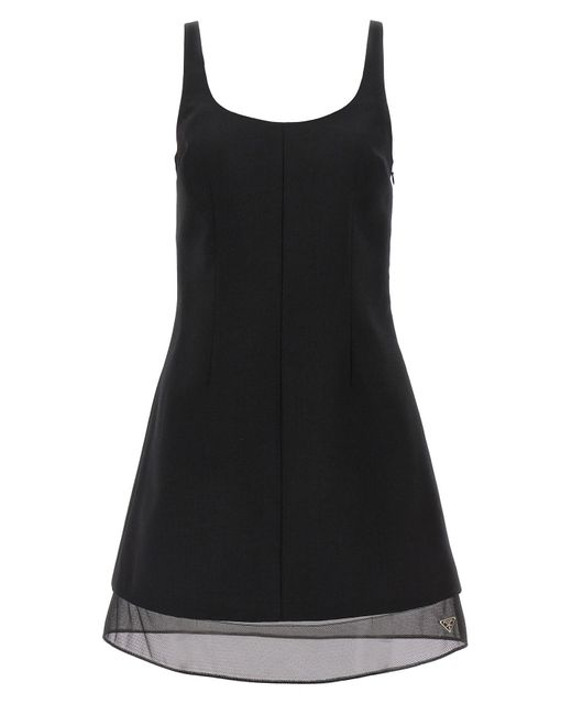 Prada Black Krinolinen-Kleid Aus Wolle