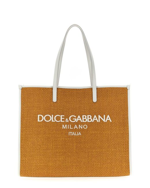 Dolce & Gabbana Brown Large Shopping Bag With Logo Embroidery