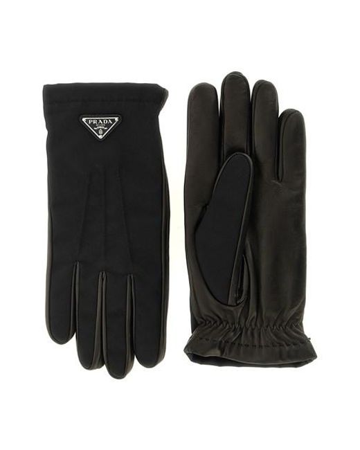 Guanti Re-Nylon E Nappa di Prada in Black da Uomo