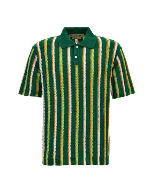 Marni Green Striped Polo Shirt for men
