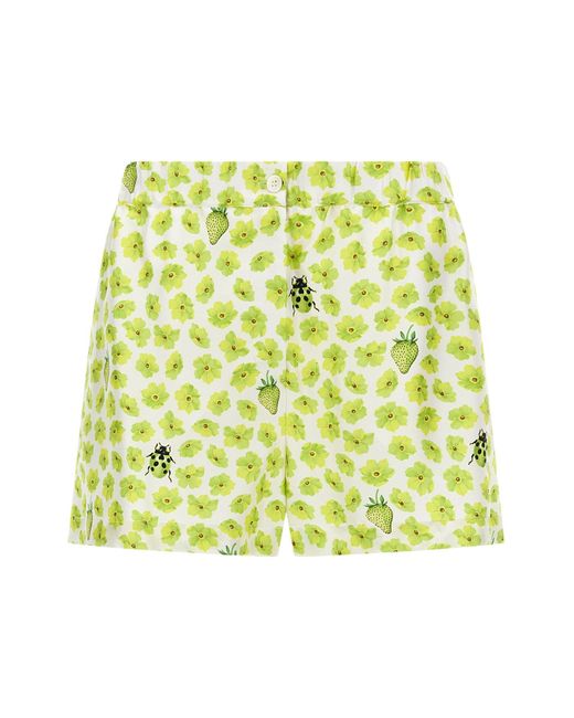 Versace Yellow Silk Twill Shorts With Strawberry Garden Print