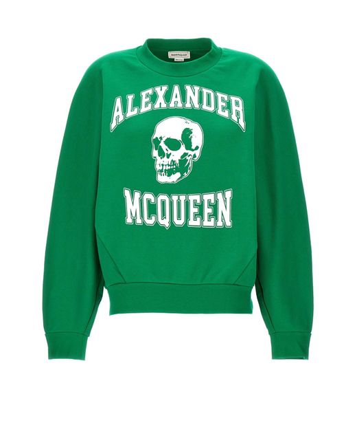 Alexander McQueen Green Sweatshirt "Varsity Skull"