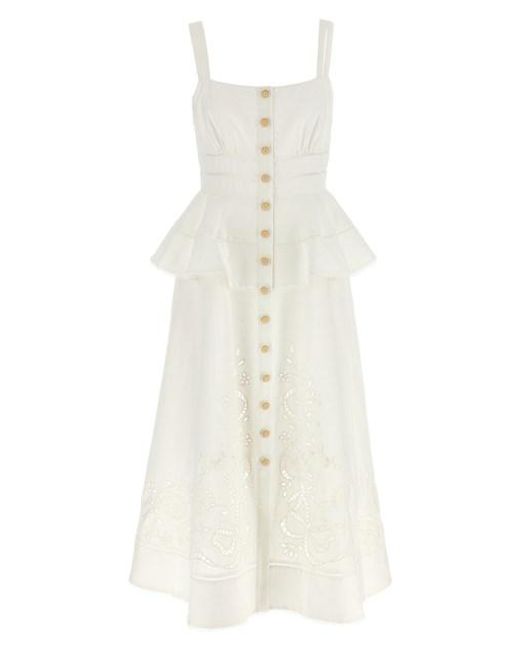 Self-Portrait White 'cream Linen Peplum Midi' Dress