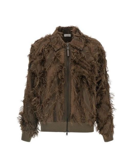 Brunello Cucinelli Brown 'Dracaena' Fil Coupã Bomber Jacket