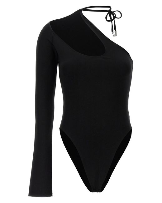 David Koma Black Asymmetrical Stretch Viscose Bodysuit With Cut-Out Detail
