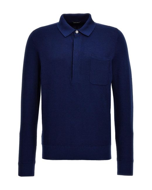 Zegna Blue Polo Sweater for men