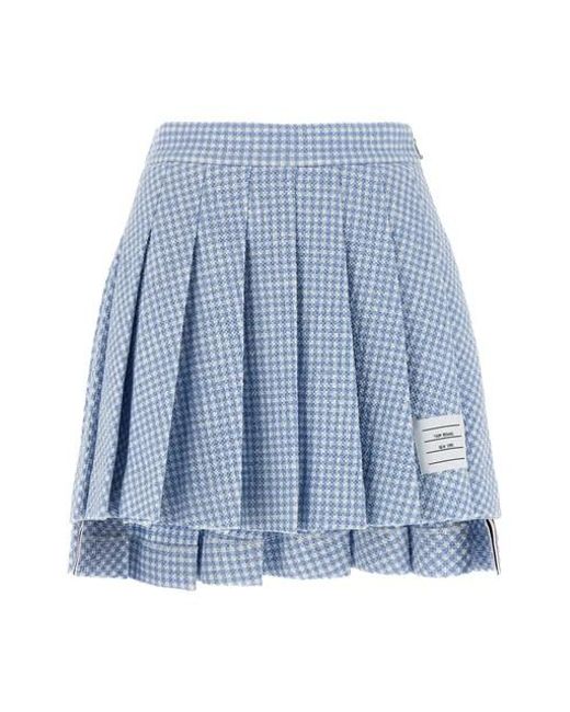 Thom Browne Blue Pleated Tweed Skirt