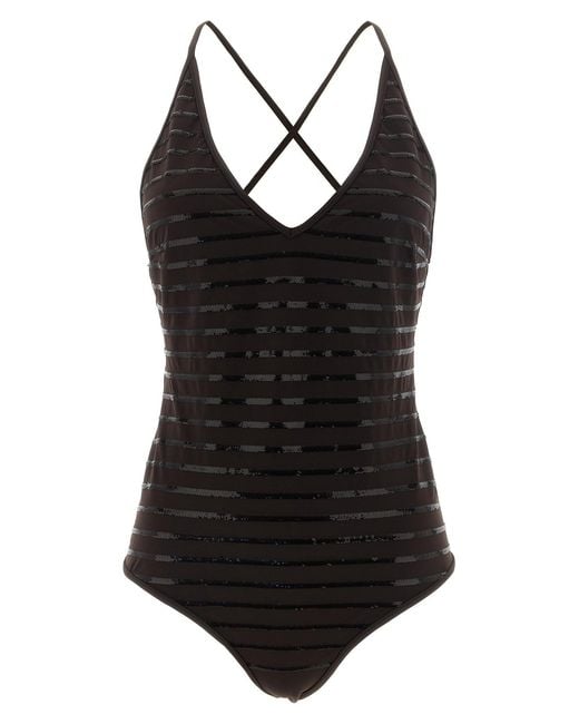 Brunello Cucinelli Black 'Dazzling Stripes' One-Piece Swimsuit