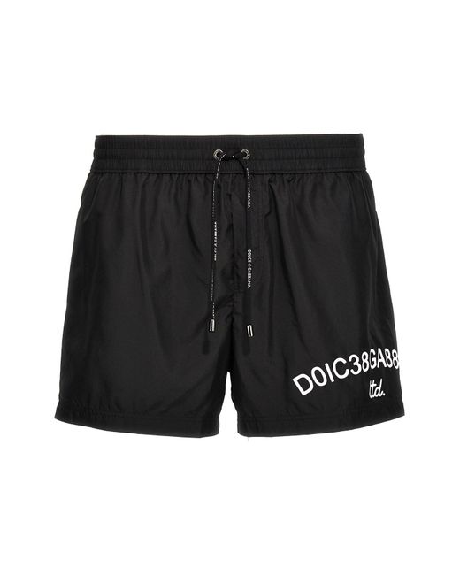 Dolce & Gabbana Black Logo Print Swim Shorts for men