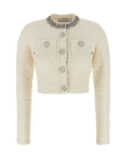 Self-Portrait White 'cream Textured Knit' Cardigan