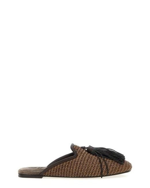 Jewel Tassel Sabots Flat Shoes Marrone-Donna di Brunello Cucinelli in Multicolor