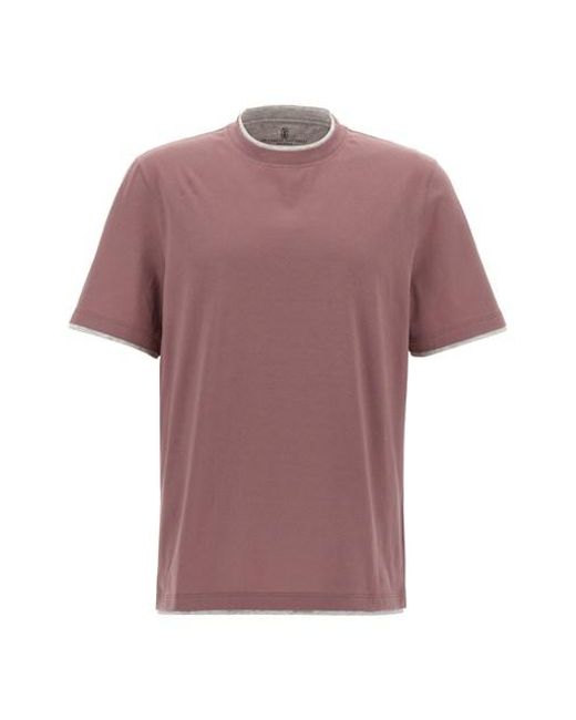 Brunello Cucinelli Pink Double Hem T-shirt for men