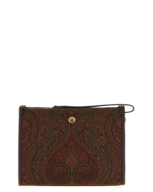 Etro Brown Medium Jacquard Pouch