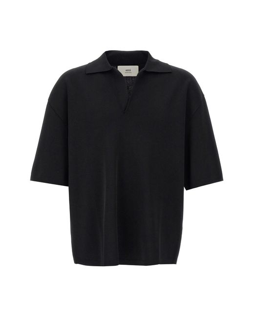 AMI Black Polohemd Mit V-Ausschnitt