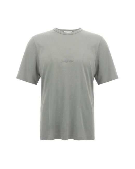 Saint Laurent Gray Logo Embroidery T-shirt for men